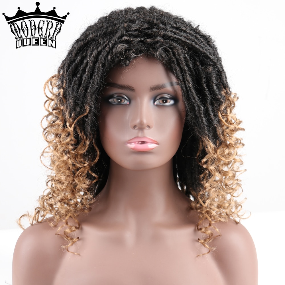 14'' Goddness Locs Hair Wig Short Synthetic Soft Faux Locs Wigs for Black Women Black Brown Crochet Braids Wigs Heat Resistant