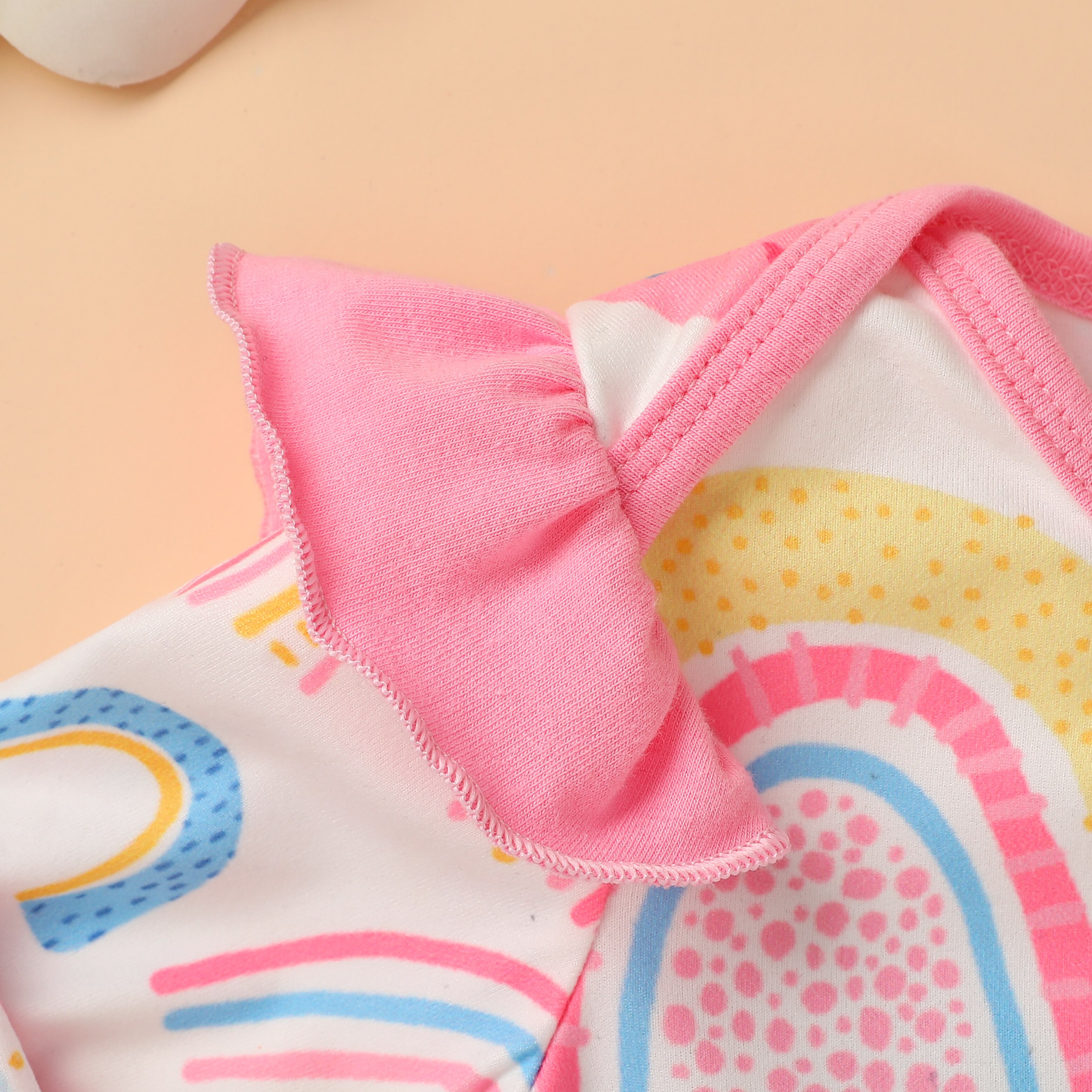 FOCUSNORM 0-18M Herbst Kleinkinder Baby Mädchen Jungen Strampler Regenbogen Drucken Rüschen Langen Ärmeln Oansatz Hause Sport Schlafen hosen