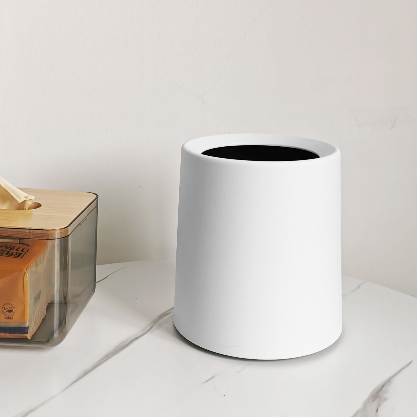 Simple Trash Can, Household Daily Necessities, Desktop Table, Cute Mini Uncovered Paper Basket, Bedroom Decoration: white