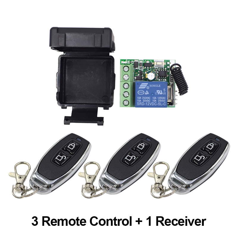 DC12V Wireless Remote Control Light Switch 10A Relay Output Radio DC 12V wuth Two-button Remote Control Switch 433MH: 1 Receiver and 3 RC