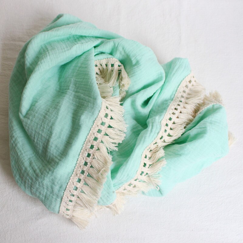 Bomullsmuslin bebis flicka pojke filtar nyfödd linda filt tofs bebis mottagande filt spädbarn sova täcke sängöverdrag: Mintgrön / 80 x 65cm