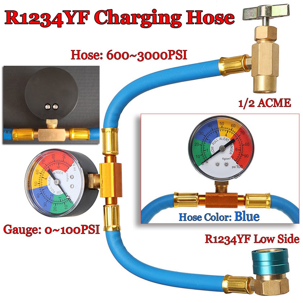Tuyau De Recharge R1234YF Avec Jauge | 1/2 Left Hand Open | Climatisation Auto | Charge Précise