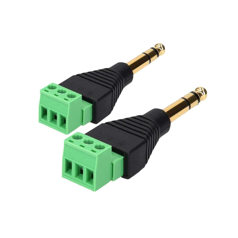 1x 6.35mm 1/4" Stereo TRS Male Plug To AV Screw Video Balun Terminal Adapter Gold Plated Connector