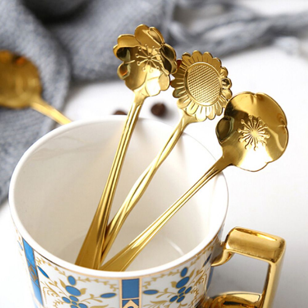 12.5cm Coffee Spoon Stainless Steel Cute Flower Spoon Teaspoon Dessert Snack Scoop Ice Cream Mini Spoons Tableware