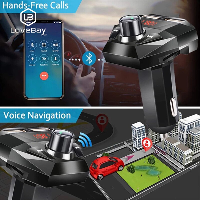 Lovebay bluetooth 5.0 autoradio-set mit  mp3 playern, freisprecheinrichtung, led-beleuchtung, kabellos, passend für bluetooth-fm-transmitter und 5v/2.1a usb-ladegeräte