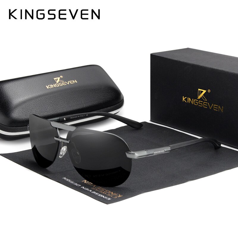 KINGSEVEN Original Polarized Sunglasses Men Women Pilot Driving Aluminum+TR90 Sun Glasses Goggle UV400: Gun GRAY