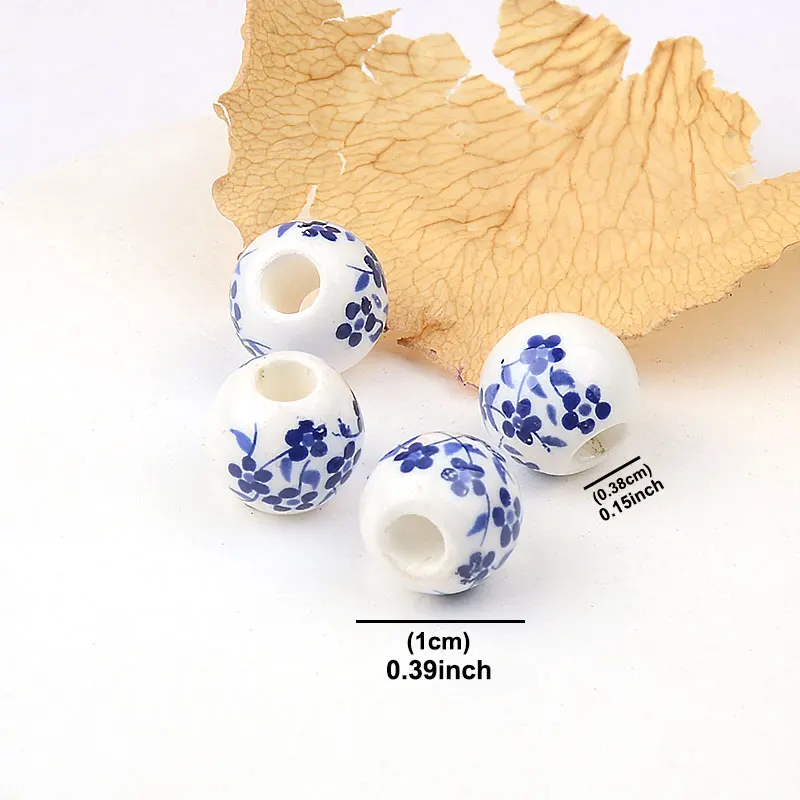 Cuentas redondas de cerámica redondas, estrellas, flores, corazón, azules y blancas para fabricación de joyería, cuentas sueltas DIY, pulsera, collar, accesorios de dijes: Azul cielo