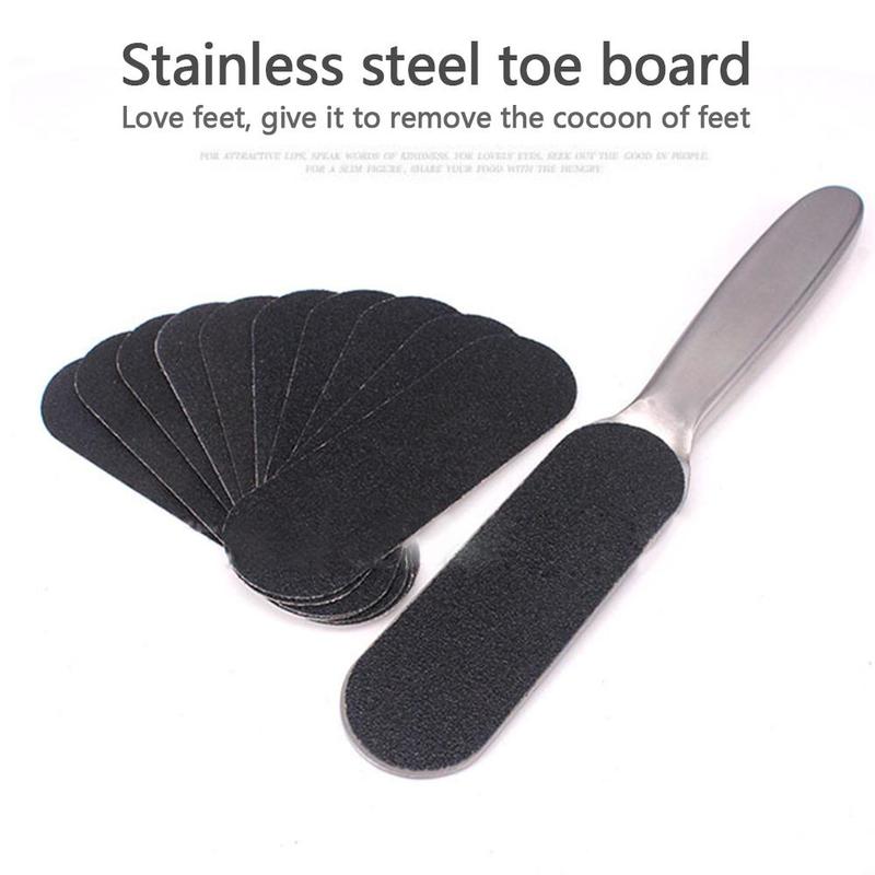1Pc Stalen Dubbele Kant Voet Bestand Met 10Pcs Schuren Papers Raspende Eelt Dead Skin Remover Pedicure Voetverzorging tool: Default Title