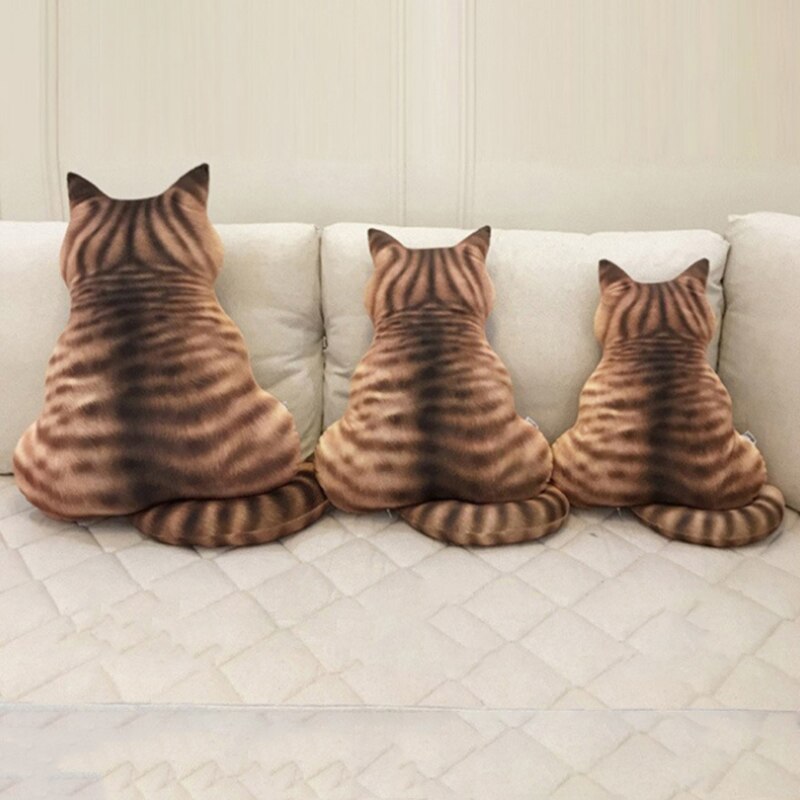 Strip Cat Shape Plush Cushions Pillow Back Shadow Comfortable Cushion Cat Shape Filled Animal Cushion Kids Cute Pillow Toys