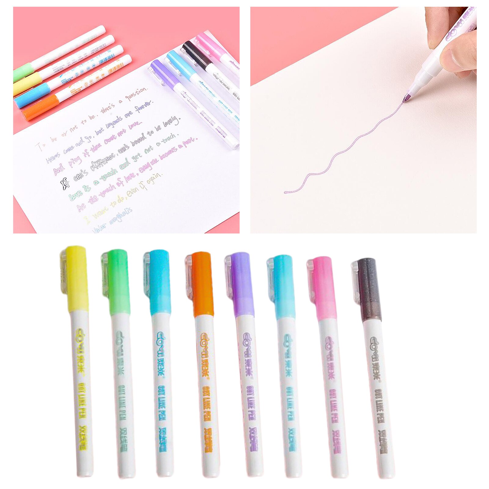 8Pcs Glitter Double Line Outline Pens Arts Drawing Graffiti Doodle Pen DIY Paint
