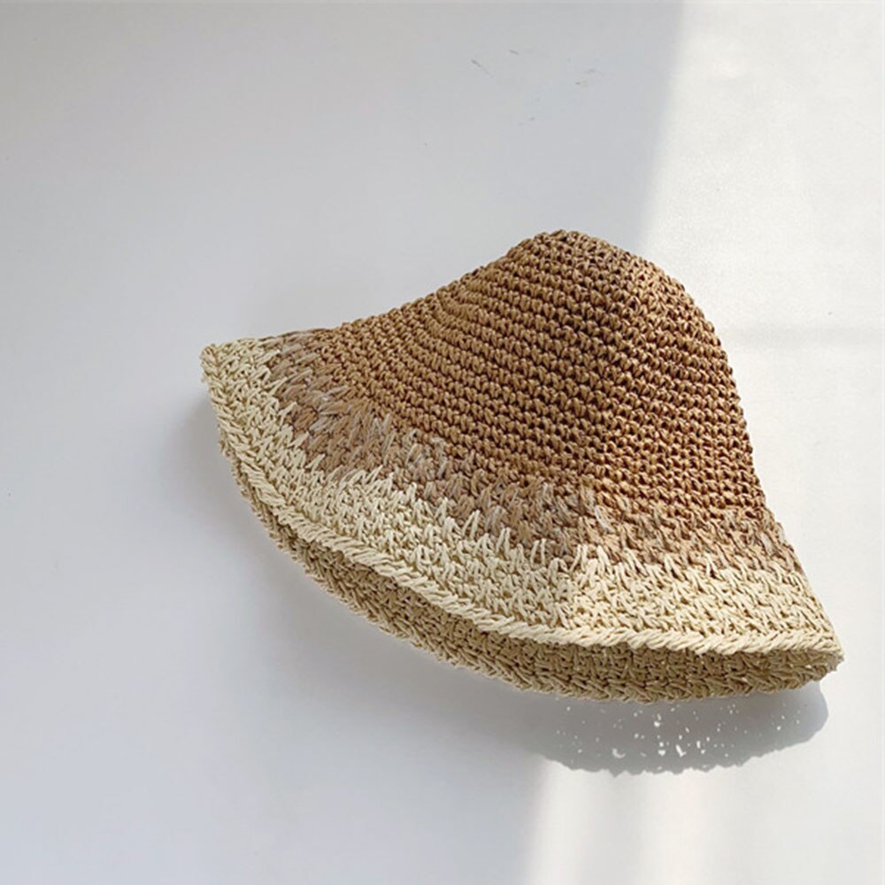 Novo chapéu feminino osso chapéu de palha balde chapéu retalhos viseira de sol chapéu de crochê senhoras luffy chapéu de palha bonés para mulher atacado: Cáqui