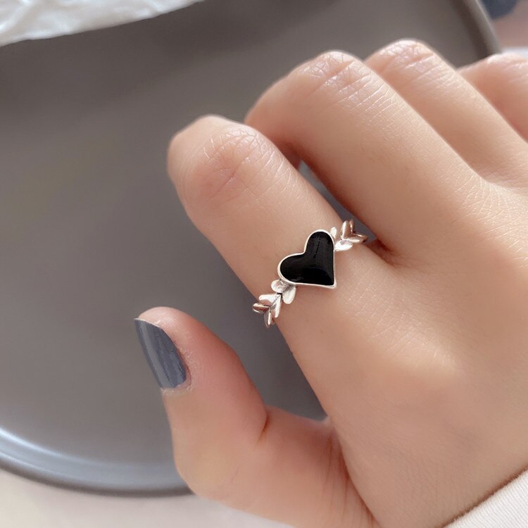 Punk Vintage Zwart Liefde Hart Ring Voor Vrouwen Mannen Verstelbare Size Geometrische Ringen Exquisite Creatieve Sieraden