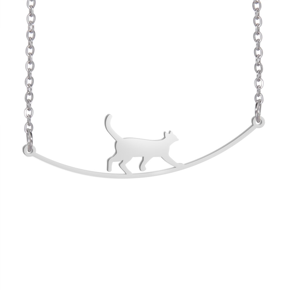 Cazador Cute Walking Cat Pendant Chain Necklaces Stainless Steel Jewelry Simple Cat Curved Choker Necklaces Women Party Wedding: Light Yellow Gold Color