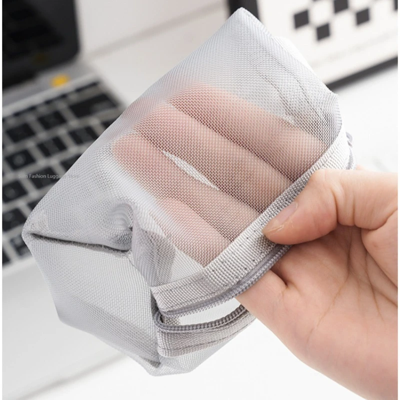Multipurpose Breathable Square Mesh Storage Pouch Lightweight Mini Wash Bag Mini Zipper Coin Purse Large Capacity Coin Purse