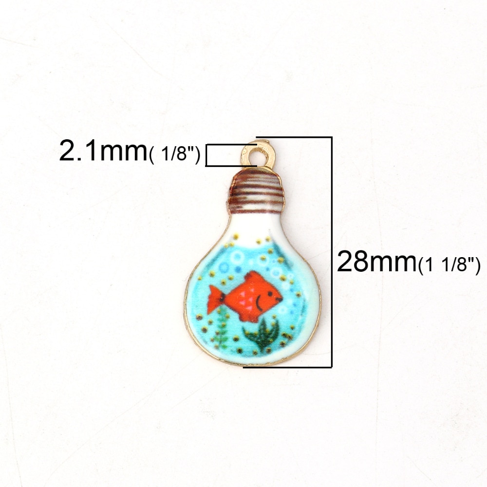 Doreen Box Zinc Based Alloy Charms Bulb Gold Metal Kawaii Black Cat And Fish Enamel Pendants 28mm(1 1/8&quot;) x 17mm( 5/8&quot;), 10 PCs