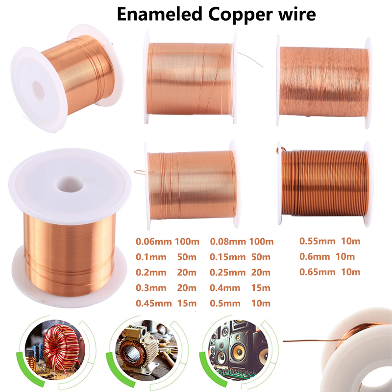 Cable de cobre de 0,06mm, 0,08mm, 0,1mm, 0,15mm, 0,2mm, 0,25mm, 0,3mm-0,65mm, Cable magnético, bobina de alambre de bobinado de cobre esmaltado