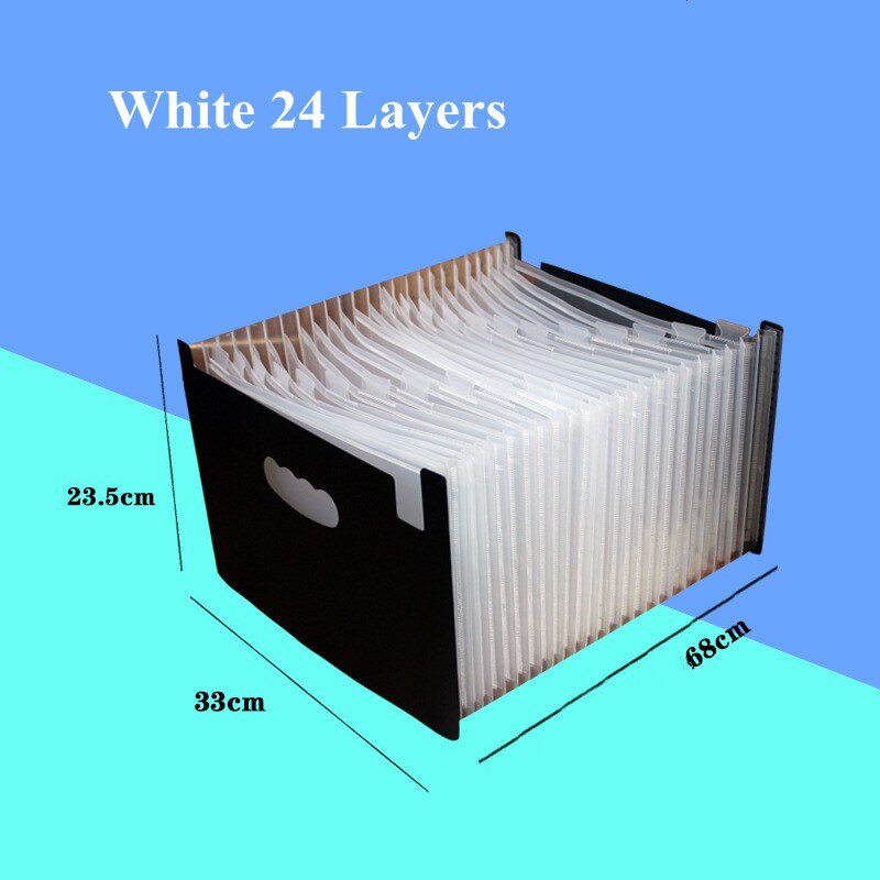 48 Layers A4 Document Standing Accordions Pockets Expanding File Folder Waterproof Organizer Bag For Business Office Stationery: White 24 Layers