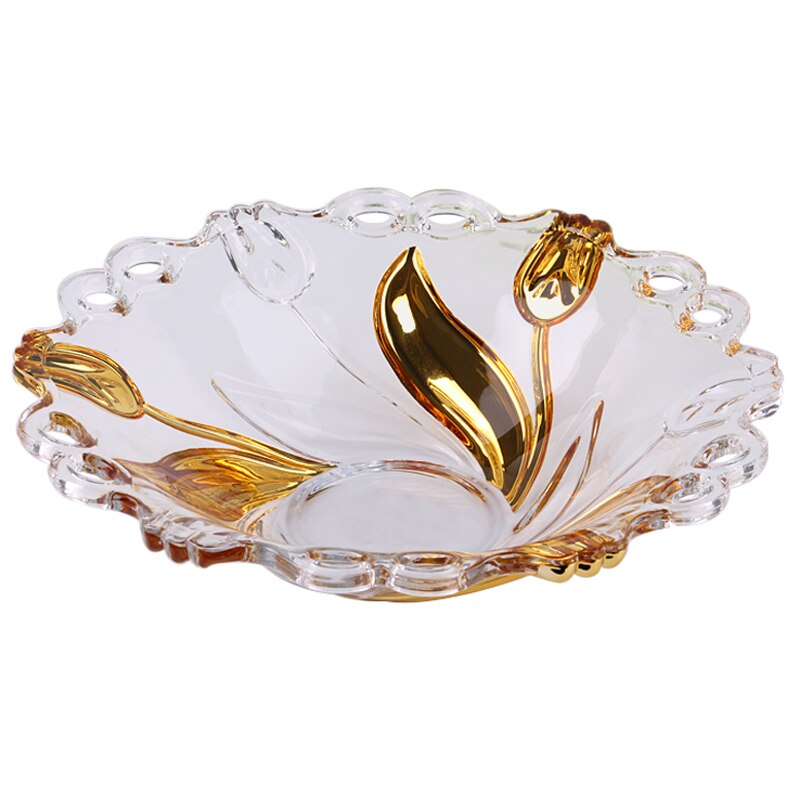 Crystal glass fruit plate golden tulip flower bowl living room bar Snack dried plates mx7191154