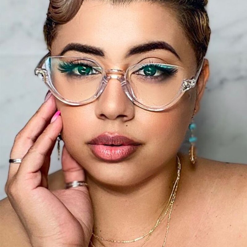 Lunettes transparentes à monture claire bleue pour femmes, demi-monture œil de chat, classique, Vintage