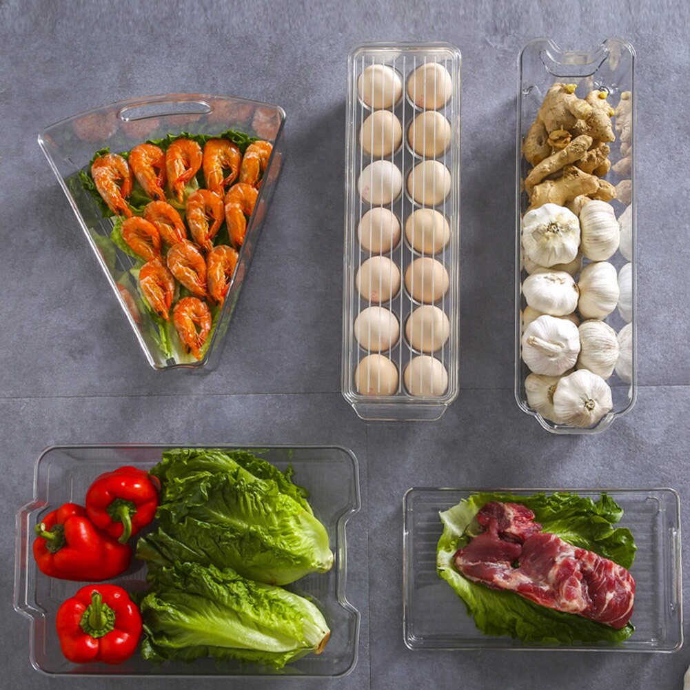 Refrigerator Organizer Bins Stackable Fridge Organizers Storage Box with Cutout Handles for Freezer Cabinets FP8