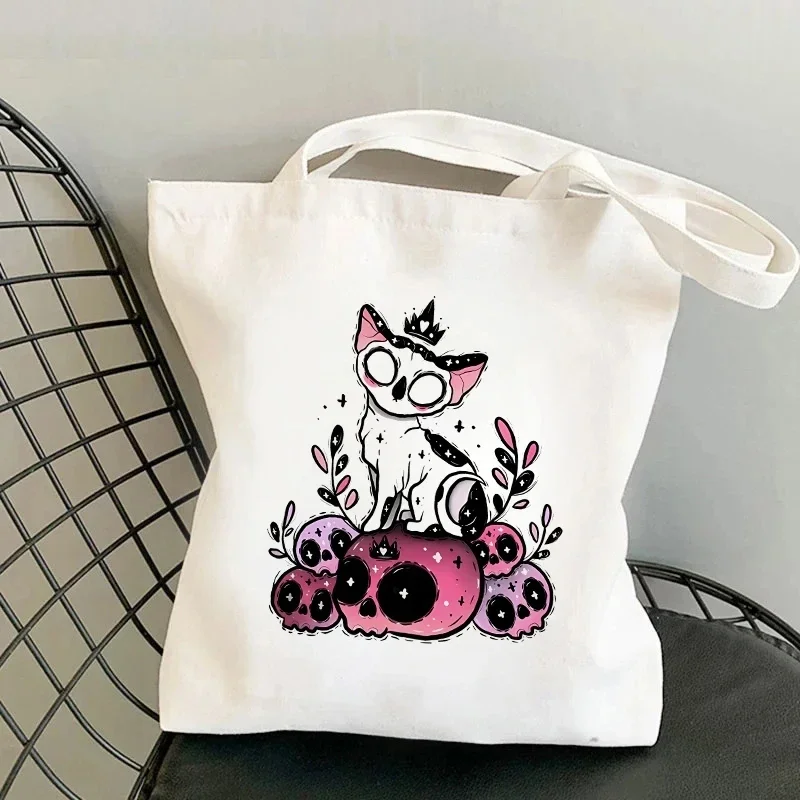 Söt tecknad djuraxelväska för flickor, dinosauriehajkatttryck, handväskor, reseförvaring, damer, ekologiska shoppingkassar i tyg: Rosa