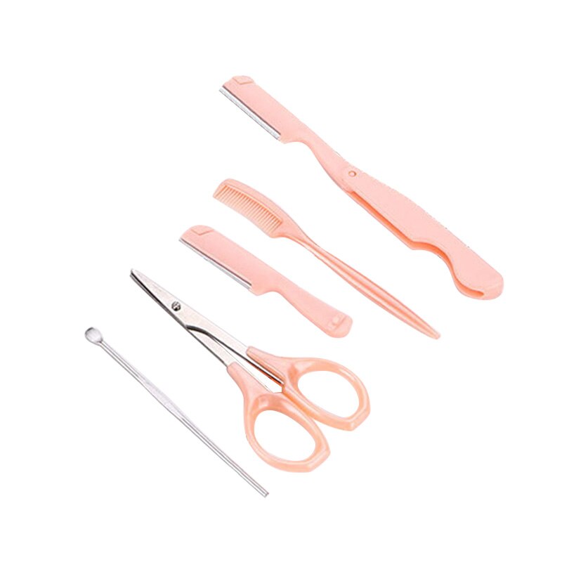 Portable 5pcs Makeup Eyebrow Tools Female Eyebrow Eyelash Trimmer Ear Spoon Scissors Kits Face Makeup Accessories: Default Title