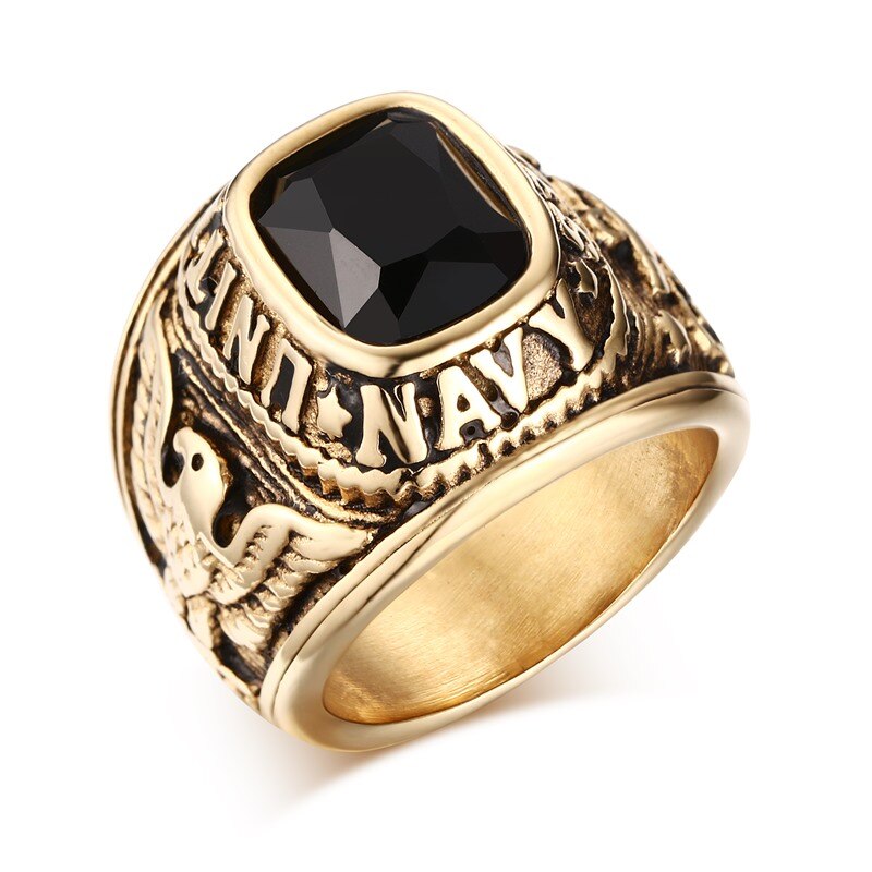 Vnox us navy ring til mænd guld farve rød sten veteran ring flag mærkat emblem: 11 / Sort
