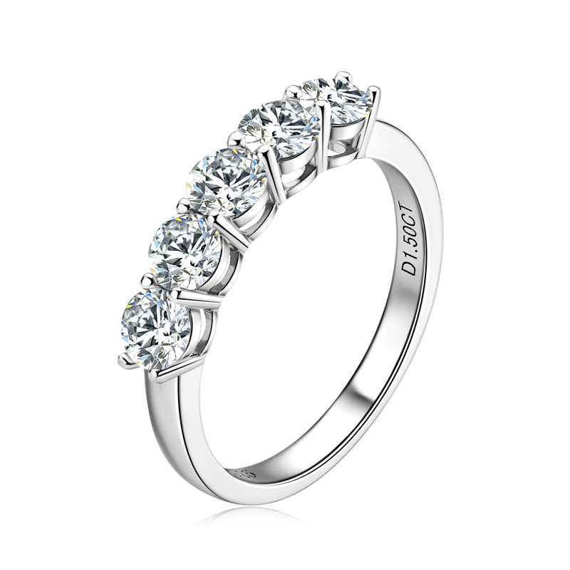 Iogou forlovelsesring med 5 steiner, 4mmd moissanitt, halv allianse-gaver, jubileumsringer til kvinner, sølv med 925 fint smykker: 4.5