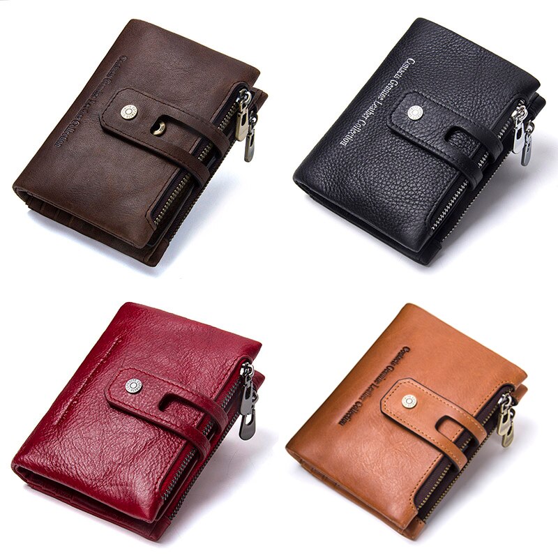 Vintage Purse Genuine Leather Women Short Style Wallet Hasp Wallet Zipper Purses Card Holder