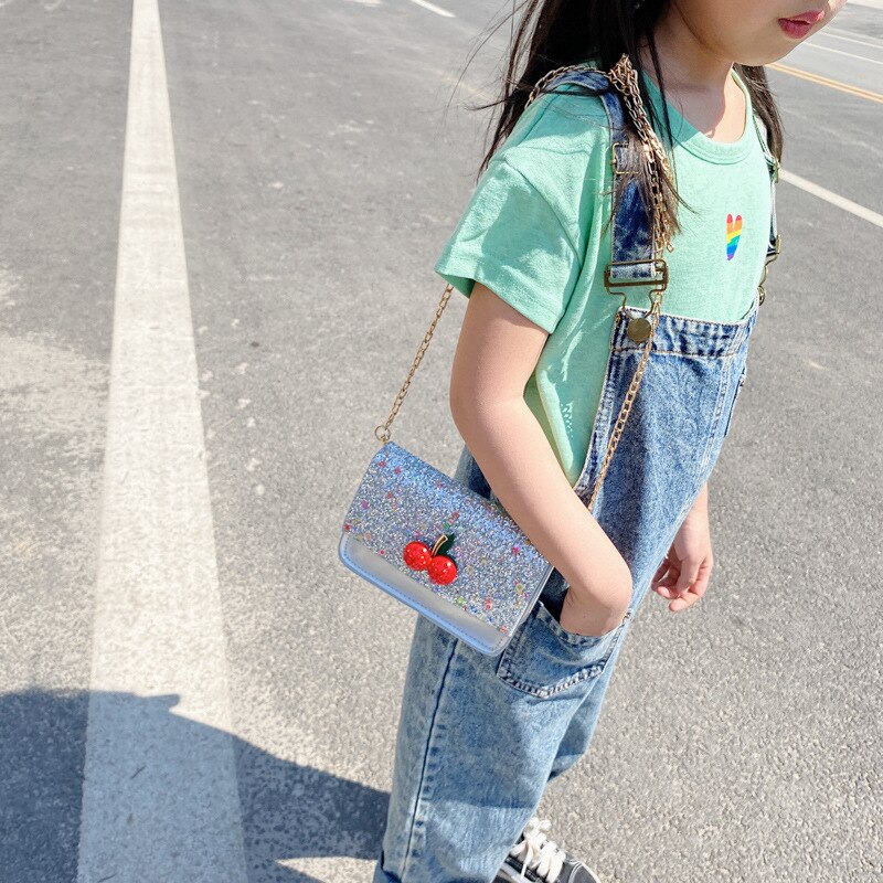 Piger læder taske og håndtaske sød lille pige lille mønt tegnebog pose baby fest messenger taske punge: Sølv