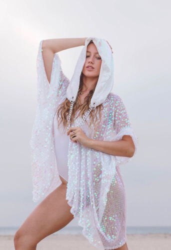 Kvinner havfrue paljetter lue hette skinnende klubbfest halloween hofte-hopp lue caps: B