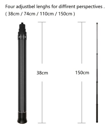 Palo Selfie Invisible de fibra de carbono, monopié Ultra largo de 3m para Insta360 ONE X2 ONE R X Gopro sjcam xiaomi yi DJI Cámara deportiva: 1.5m Selfie Stick