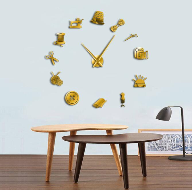 Horloge murale géante effet miroir, outils de couture, création de , décoration de chambre, 3D, horloge sans cadre: Gold / 47 inch