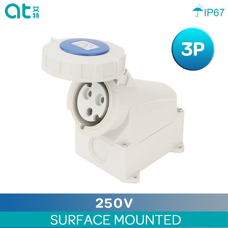 IP67 Waterproof Industry Power Socket 3 4 5 Pin 16A 32A Surface Mounted and Panel Mounted: 3P Surface Socket / 16A