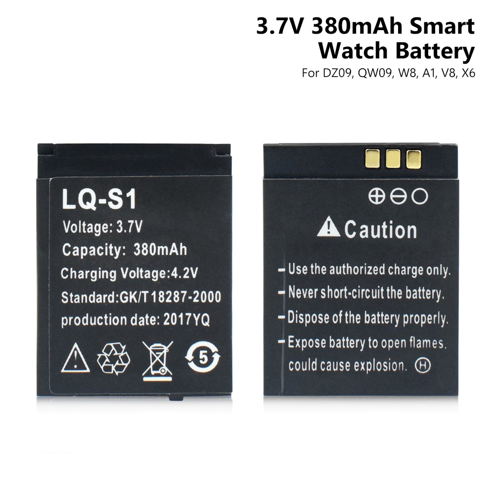 1-10 stk lq -s1 380 mah smartwatch genopladeligt li-ion polymer batteri til  dz09 smart ur batteri til  qw09 w8 a1 v8 x6 smartwatch