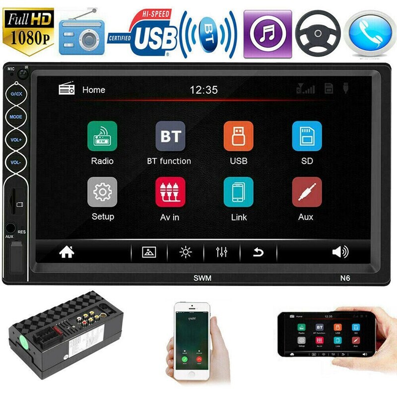 7 Inch Double Din Car FM Stereo Radio MP5 Player 2 Din Press Sn Bluetooth USB/TF with Backup Rear-View Camera Support Mirror