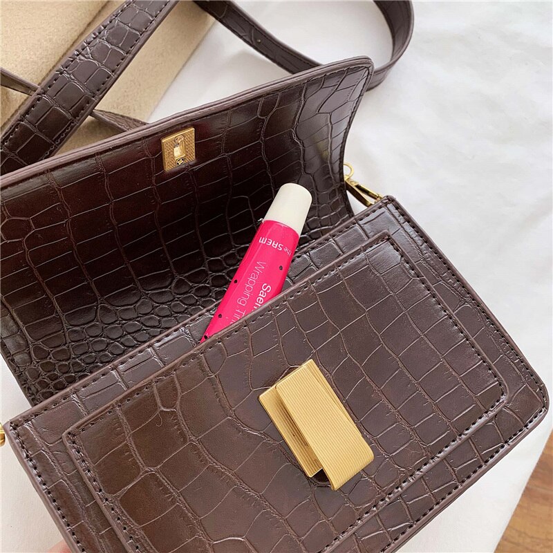 Simple Women's Handbag PU Leather Women Messenger Bag Alligator Shoulder Crossbody Bags Black