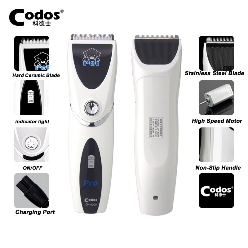 Codos  cp8000 oplaadbare hondentondeuse voor honden, honden en katten, tondeuse voor dieren, scheerapparaat voor huisdieren