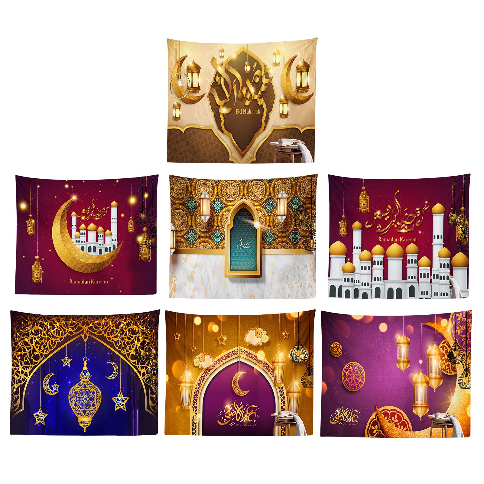 El musulmán Eid Mubarak imprimir tapiz impermeable de piel de melocotón oración comedor tapices para colgar en la pared Ramadán Kareem decoración de la habitación