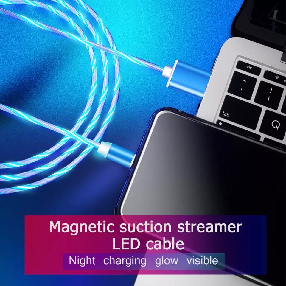 Jusfyu vloeiende licht led magnetische kabel micro usb type c kabel snel opladen datakabel voor iphone samsung usb-c oplaadkabels