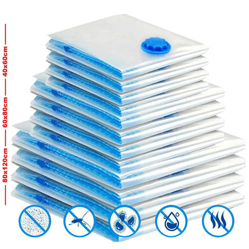 5- pakning vakuumkompresjonspose til klær 40 x 60 60 x 80 80 x 120 gjennomsiktige garderobeposer med glidelås til oppbevaring under sengen