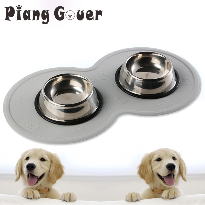 Silicone Waterproof Pet Feeding Mat Double Dog Bowls Dog Wear-resistant Pet Water Food Holder Cat Feed Bowl Mats