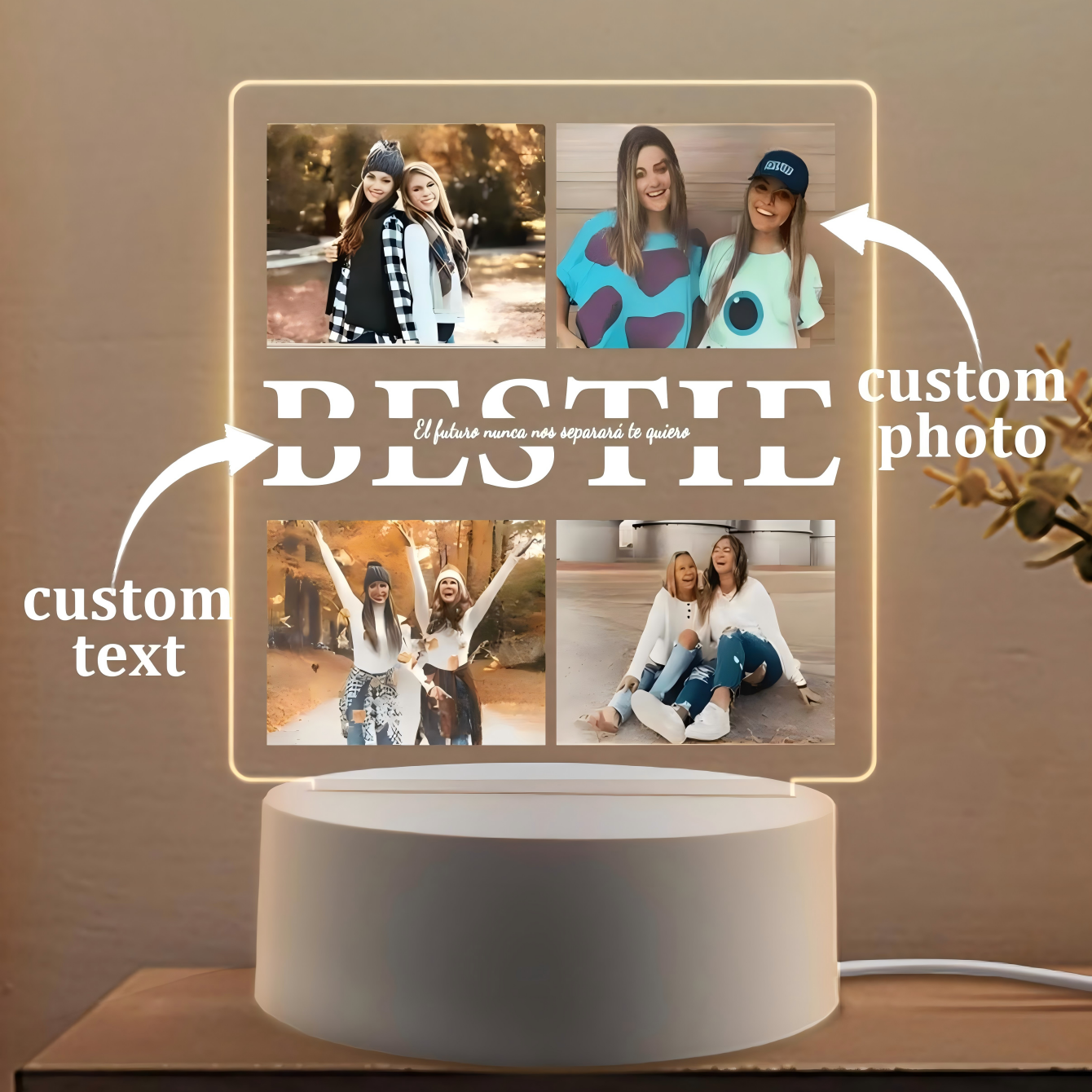 Personalisiertes Foto-Acryl-Nachtlicht mit aufgedrucktem Bild, personalisierte Heimdekoration als für sterben beste Freundin