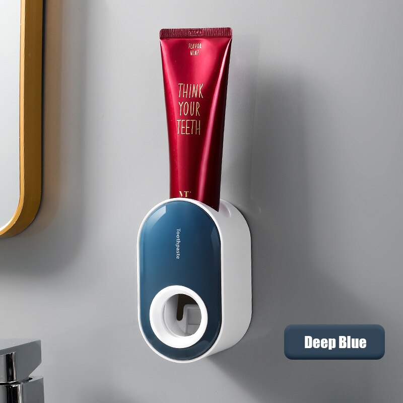 Oneup vægmonteret automatisk tandpastaeklemme til tandbørstepresser rengøringssæt til husholdningsartikler: Dyb blå