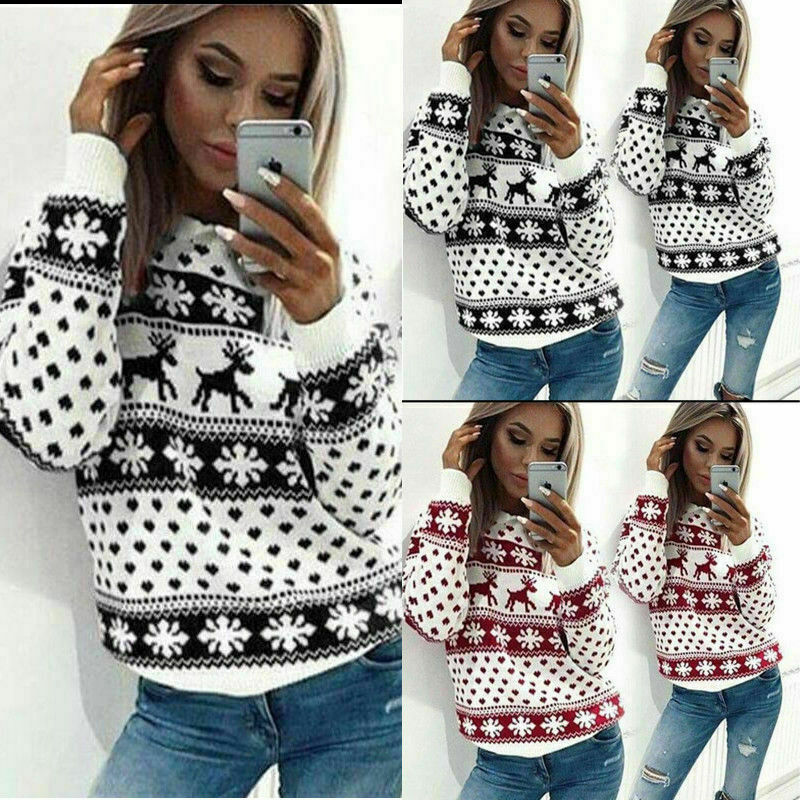 2019 delle signore Di Natale Maglione Lavorato A Maglia giusto isola Fiocco di Neve Retrò di Natale Tunica Maglione