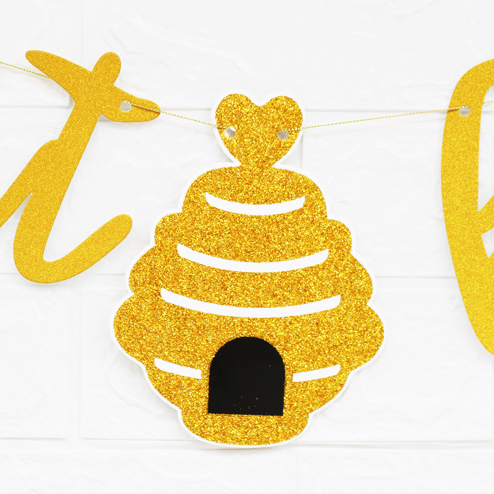Glitter Golden Bee Theme Happy Birthday Banner Happy Bee Day Kids Birthday Party Backaground Decorations Bumblebee DIY Decor