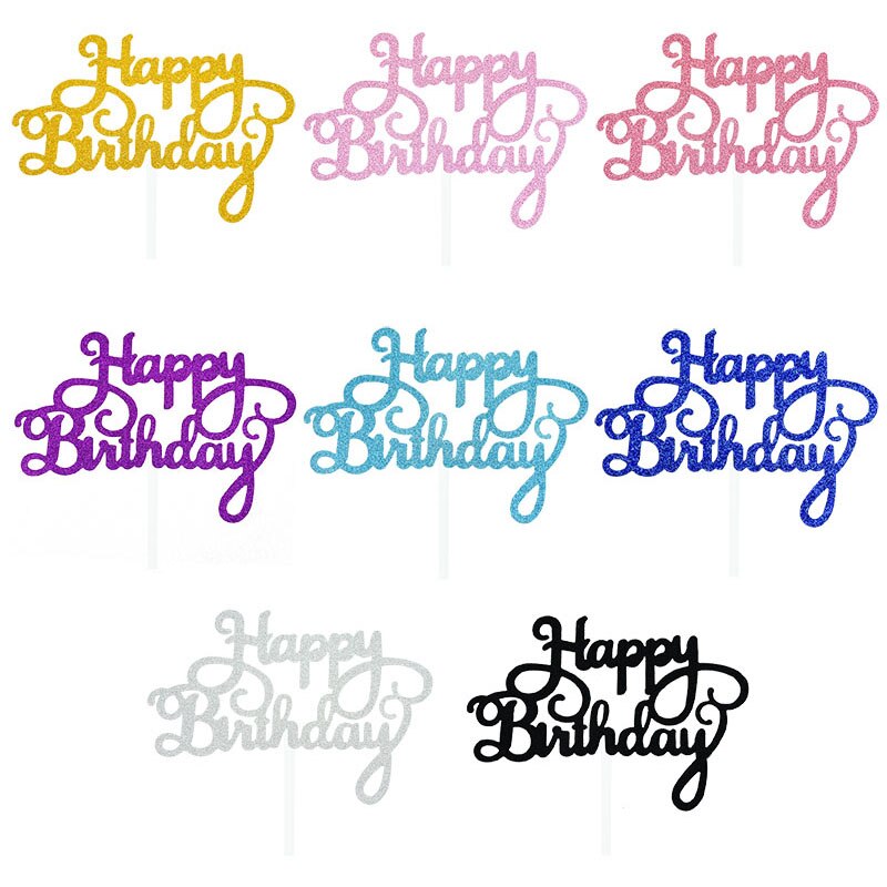 10pc Bling Glitter Happy Birthday Cake Topper For Baby Shower Kids Birthday Party Cake Baking Dessert Decor Supplies Cake Insert