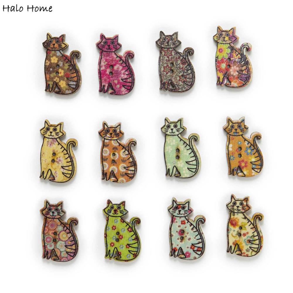 50 stücke Gemischten Stil Katze Holz Tasten Nähen Scrapbooking Heimat Kleidung DIY Machen Handarbeit Dekor Karikatur Dekorative 30x19mm: A Blume