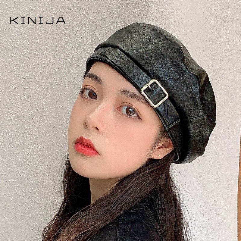 Patent Leather Beret hat Women French Artist Hat Ladies Autumn winter Female Bonnet Beanies Gorras Harajuku