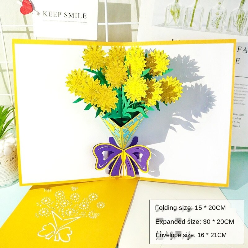 Pop-Up Flower Card 3PCS Flora 3D Greeting Card for Mother's Day Children's Greeting Card Rose Bouquet Handmade Stereo Card Lily